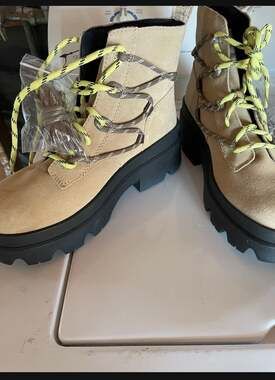 UGG Brisbane Suede Lace-Up Platform Waterproof Boots in Mustard Seed Color